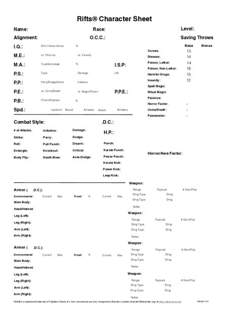 Palladium Form Fillable Character Sheet - Printable Forms Free Online