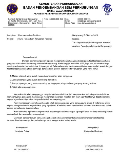 Surat Laporan Kerusakan Pdf