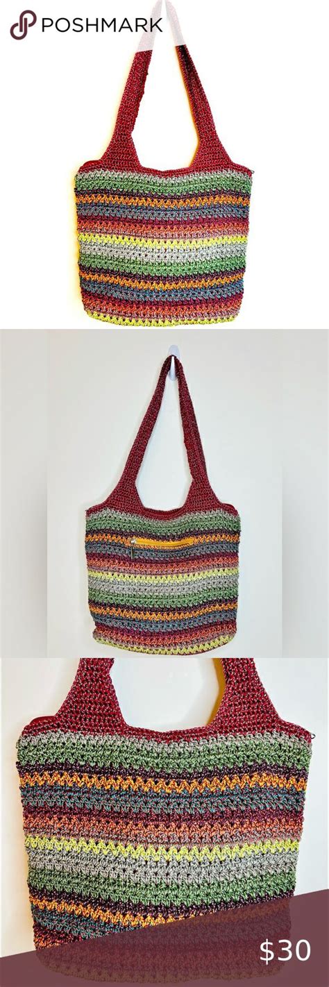 The Sak Boho Rainbow Striped Crochet Knit Two Strap Shoulder Bag Boho