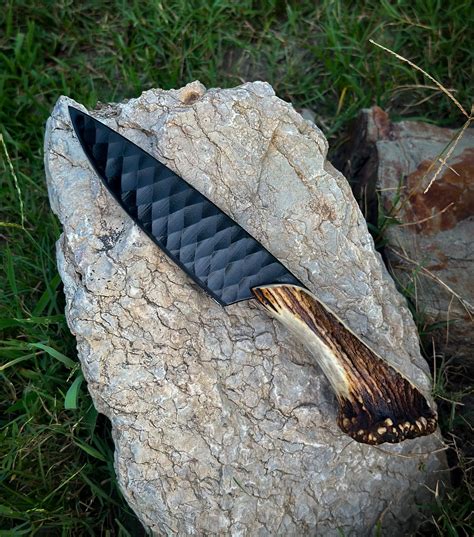 Crown Knife Stag Horn Knife With Leather Sheath Hunting Knife