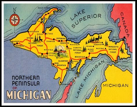 UPPER PENINSULA MICHIGAN Picture Map Print Northern Peninsula - Etsy