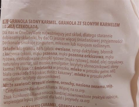 Granola słony karmel biała czekolada One Day More kalorie kJ i