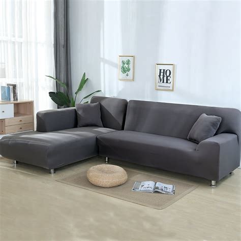 Sofa Covers for L Shape, 2pcs Polyester Fabric Stretch Slipcovers ...