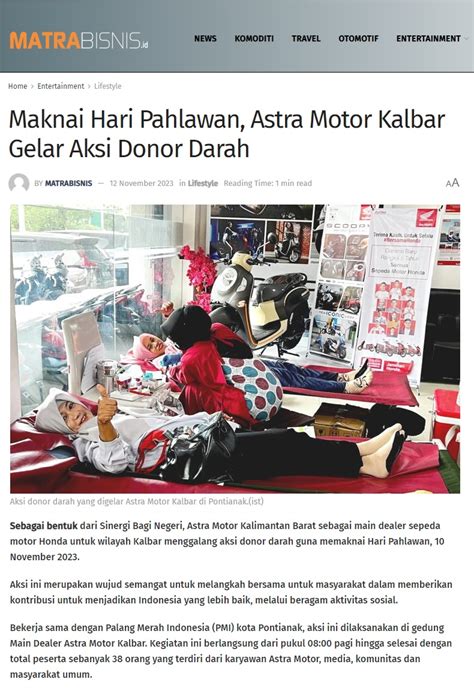 Maknai Hari Pahlawan Astra Motor Kalbar Gelar Aksi Donor Darah Astra