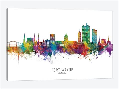 Fort Wayne Indiana Skyline City Na - Canvas Artwork | Michael Tompsett