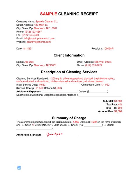 Cleaning Receipt Template Invoice Maker