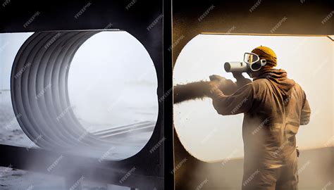 Premium Ai Image View Of Sandblastingg Before Coating Abrasive Blasting
