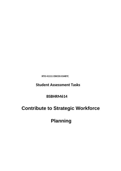 BSBHRM614 Contribute To Strategic Workforce Planning Assessment Tasks