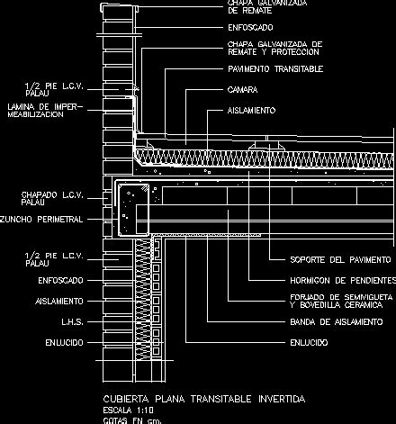 Cubierta Plana Transitable Invertida En DWG 30 30 KB Librería CAD