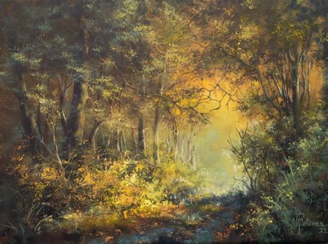 Forest sunrise, original oil painting on canvas summer landscape Painting by Victoria Moloman ...