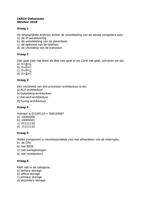 Proefoefen Tentamen Vragen En Antwoorden Iarch Oefentoets Oktober