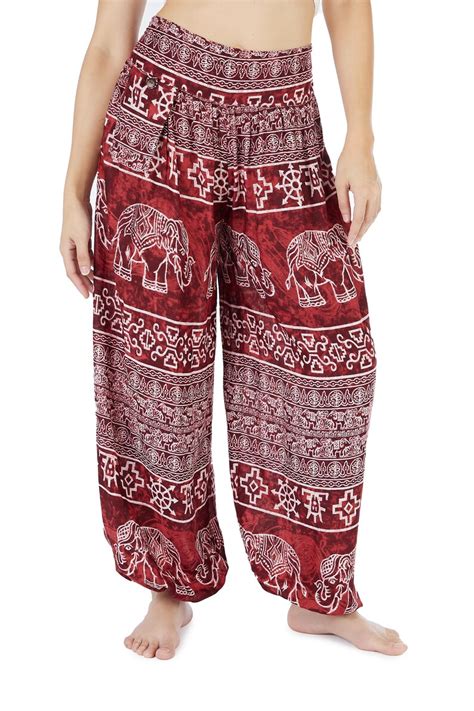 Elephant Boho Pants Women Burgundy Harem Pants Hippie Etsy