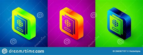 Isometric Passport With Biometric Data Icon Isolated On Blue Purple