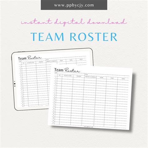 Sports Team Roster: Printable Player Information Sheet – Printable ...