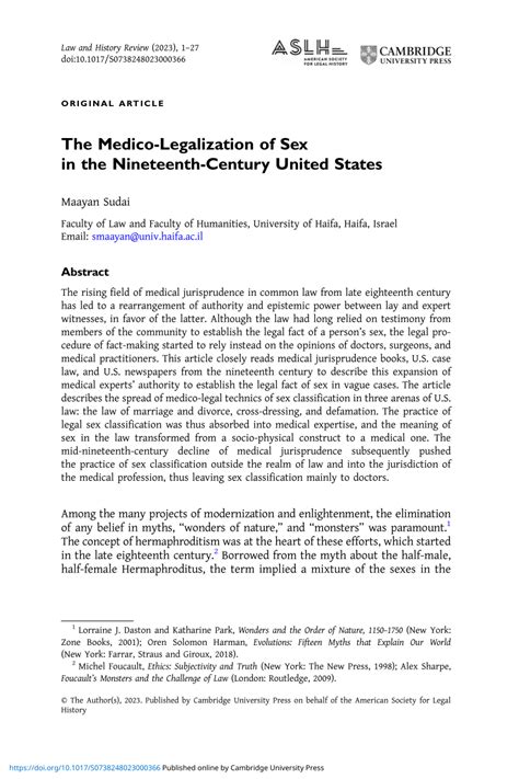 Pdf The Medico Legalization Of Sex In The Nineteenth Century United