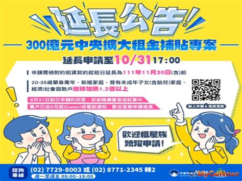 300億擴大租金補貼「延長受理」至10月31日止 市場快訊 Mygonews買購房地產新聞