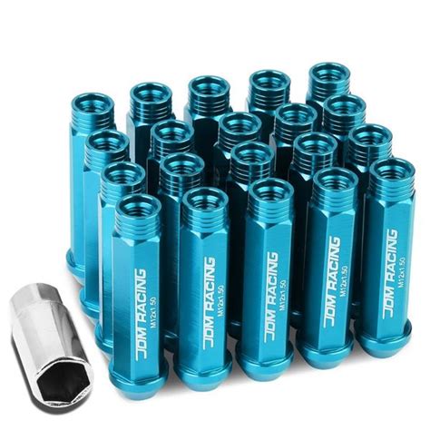 JDM Open End Aluminum Sky Blue 20 Lug Nuts Set Key M12X1 5 25MM OD 90MM