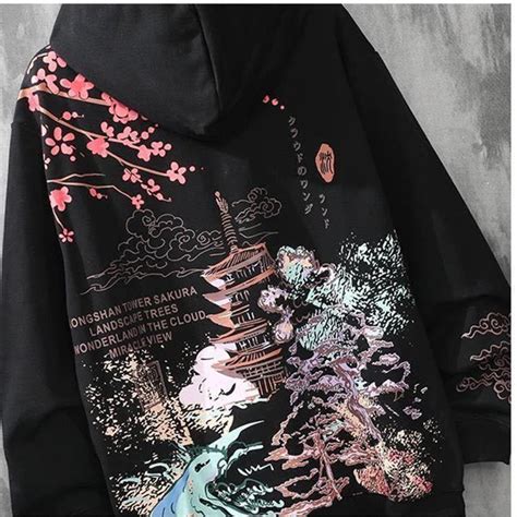 Unisex Japanese Art Style Hoodie Harajuku Streetwear Etsy