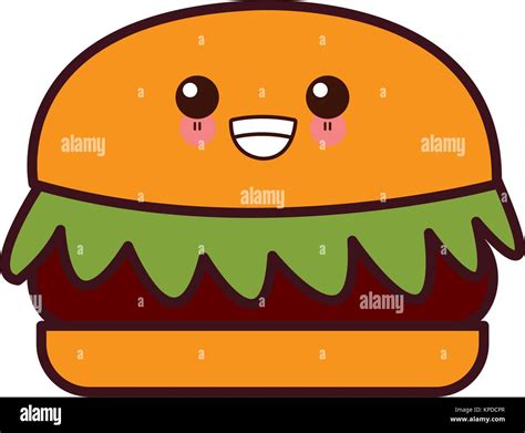 Hamburger Fast Food Kawaii Cute Cartoon Vector Illustration Stock