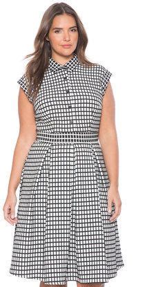 ELOQUII Plus Size Checker Jacquard Shirt Dress Dress Shirts For Women