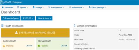El estado del sistema PowerEdge T550 advierte después del apagado en un