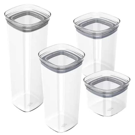 Kit 4 Potes Organizador Herméticos Casa Cozinha Block Quadrado 0 45L 1L