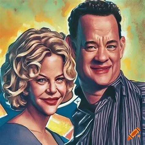 Colorful Humorous Illustration Of Meg Ryan And Tom Hanks From You Ve