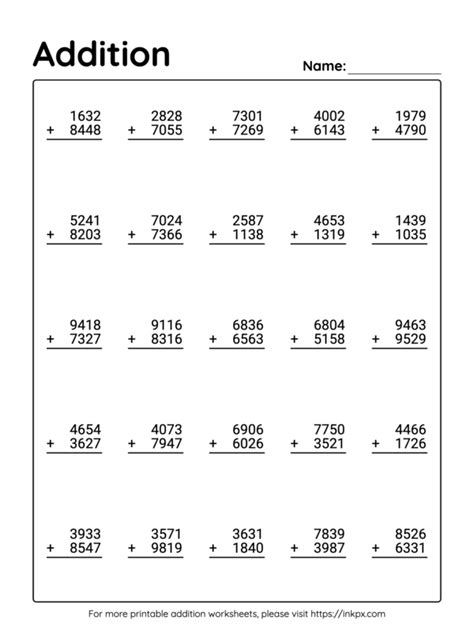 Free Printable 4 Digit Addition Worksheet With Regrouping 1 · Inkpx