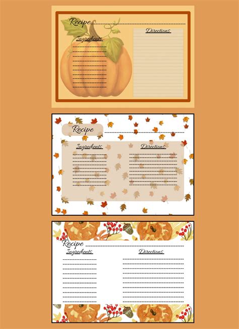 Printable Fall Recipe Cards Etsy