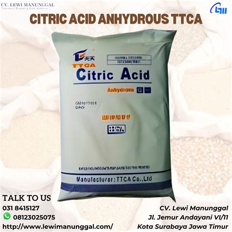 Jual Citric Acid Anhydrous Ttca Oleh Cv Lewi Manunggal