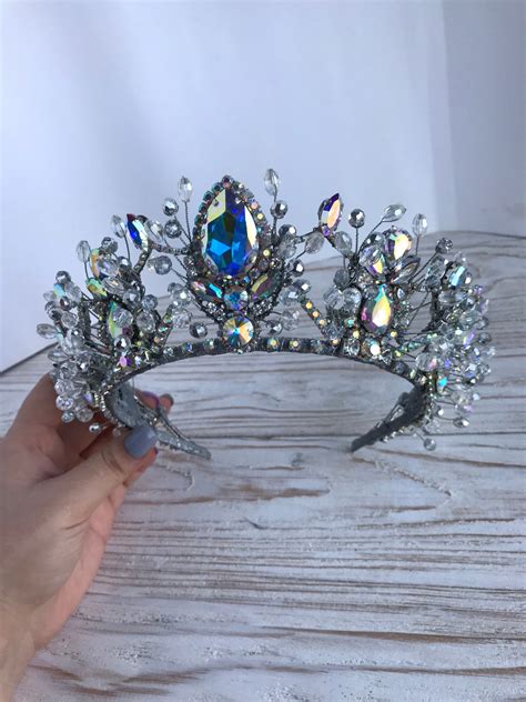 Wedding Crown Silver Tiara Rainbow Swarovski Diadem For Etsy