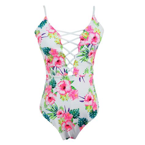 Segolike New Sexy Women One Piece Swimsuits Floral Print Hollow Out