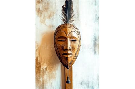 Minimalist Close Up Of An African Tribal Mask With Feather Stock Image