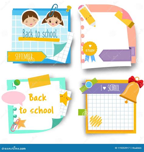 Back To School Stickers Design Template Of Memory Sticky Notes For