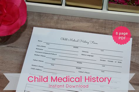 Medical History, Medical History Printable, Kids Medical, Kids Medical