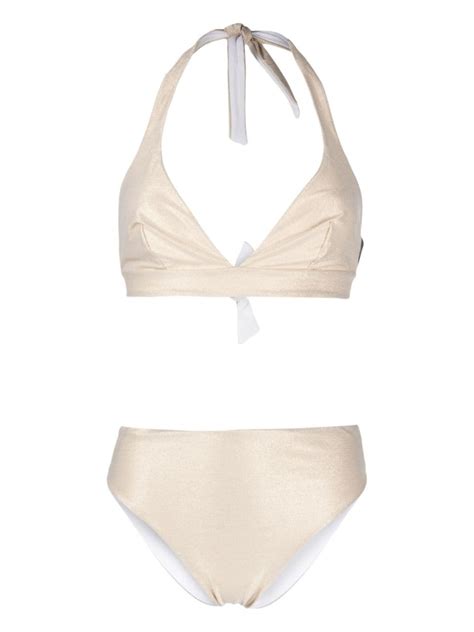 FISICO Metallic Halterneck Bikini Gold Editorialist