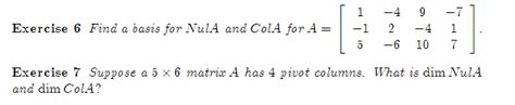 Solved Exercise 6 Find A Basis For Nula And Cola For