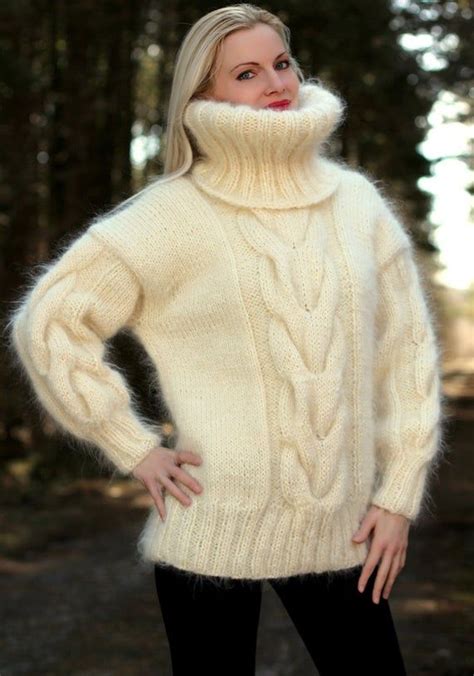 Made To Order Hand Knitted Mohair Sweater In Ivory Off White With