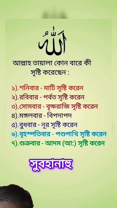 আল্লাহ তায়ালা কোন বারে কি সৃষ্টি করেছেন পৃথিবীতে। Youtube