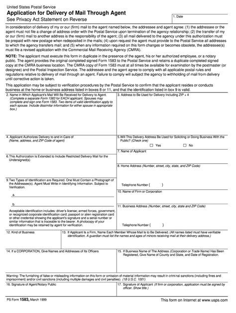 1999 Form Usps Ps 1583 Fill Online Printable Fillable Blank Pdffiller