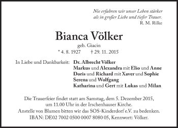 Traueranzeigen von Bianca Völker SZ Gedenken de