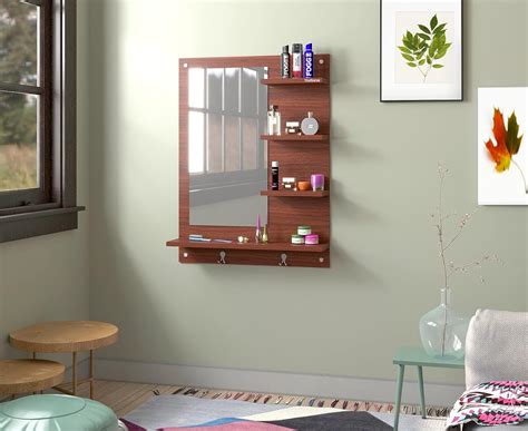 Madhuran Blejaa Engineered Wood Wall Mounted Dressing Table Mirrors With Storage Shelf 60x80 Cm