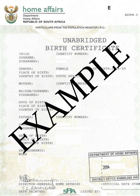 South African Birth Certificate Template