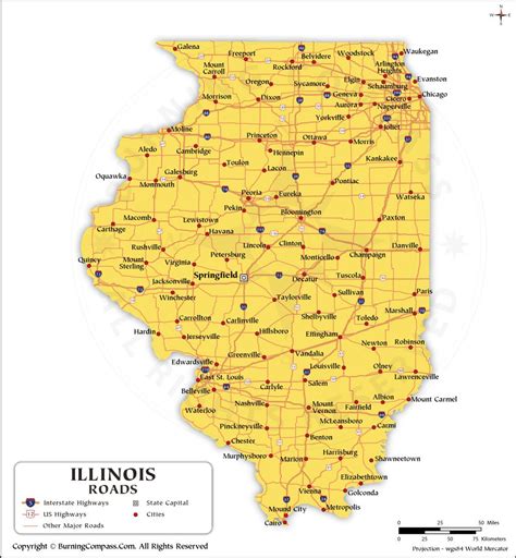 Illinois Road Map with Interstate Highways and US Highways
