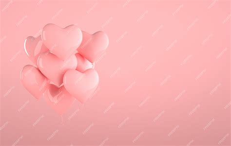 Premium Photo Pink Glossy Shiny Balloons Heart Shape On Pastel Pink