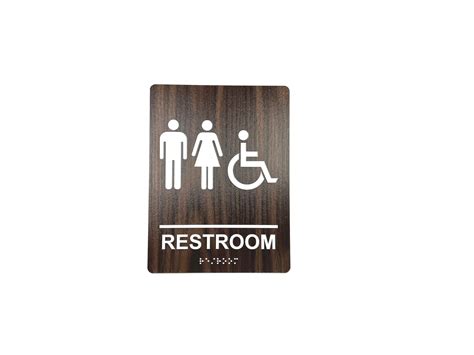 ADA Compliant Bathroom Sign With Braille Acrylic With Teak Wood Grain ...