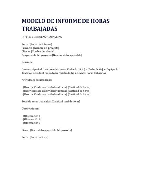 Modelo De Informe De Horas Trabajadas