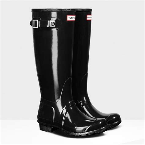 Hunter Black Original Tall Gloss Rain Boots Gem