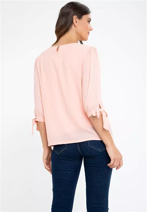 Buy Krizia Front Pleated Tie Sleeve Blouse Online Zalora Philippines