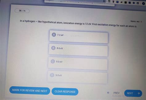 In A Hydrogen Like Hypothetical Atom Ionization Energy Is 16 EV